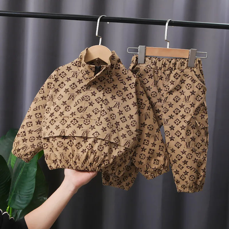 Baby Boy Clothes 4 5 Years Toddler Boutique Outfits Fashion Print Splicing Coats and Pants Kids Bebes Jogging Suits Tracksuits