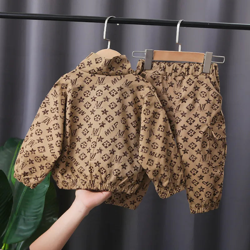 Baby Boy Clothes 4 5 Years Toddler Boutique Outfits Fashion Print Splicing Coats and Pants Kids Bebes Jogging Suits Tracksuits