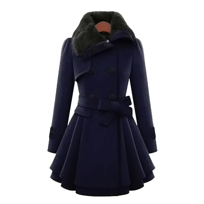 Autumn Winter Coat Women Wool Blend Trench Turn-down Collar Overcoat Female Red Long Sleeve Peacoat Elegant Coats 4XL Plus Size