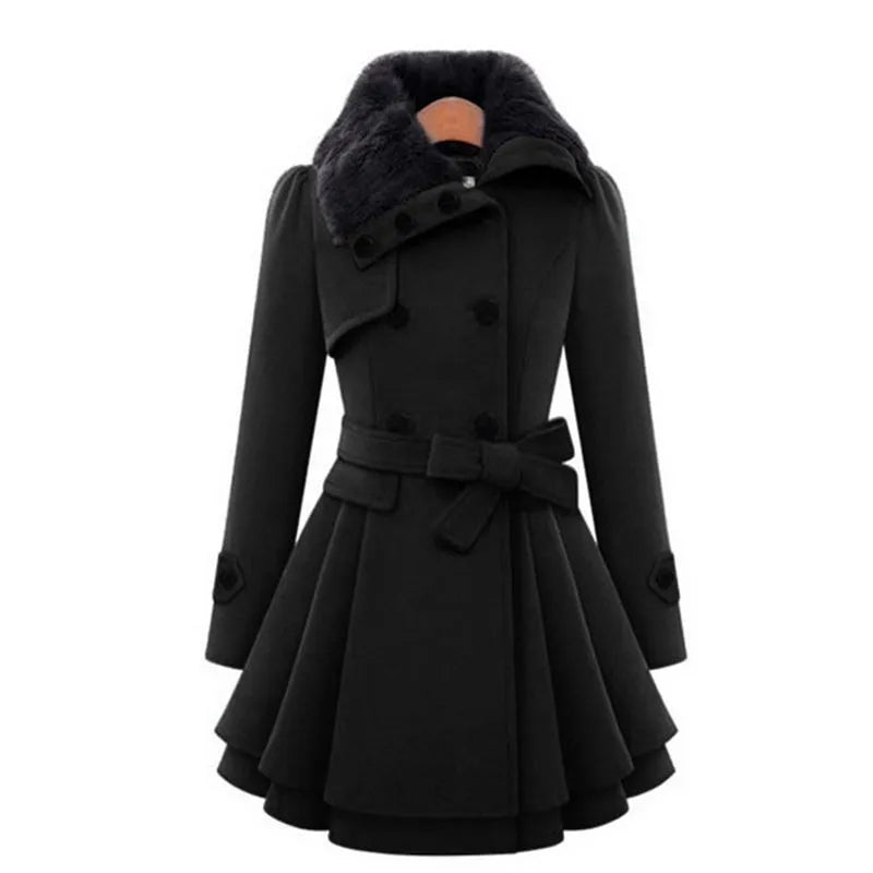 Autumn Winter Coat Women Wool Blend Trench Turn-down Collar Overcoat Female Red Long Sleeve Peacoat Elegant Coats 4XL Plus Size
