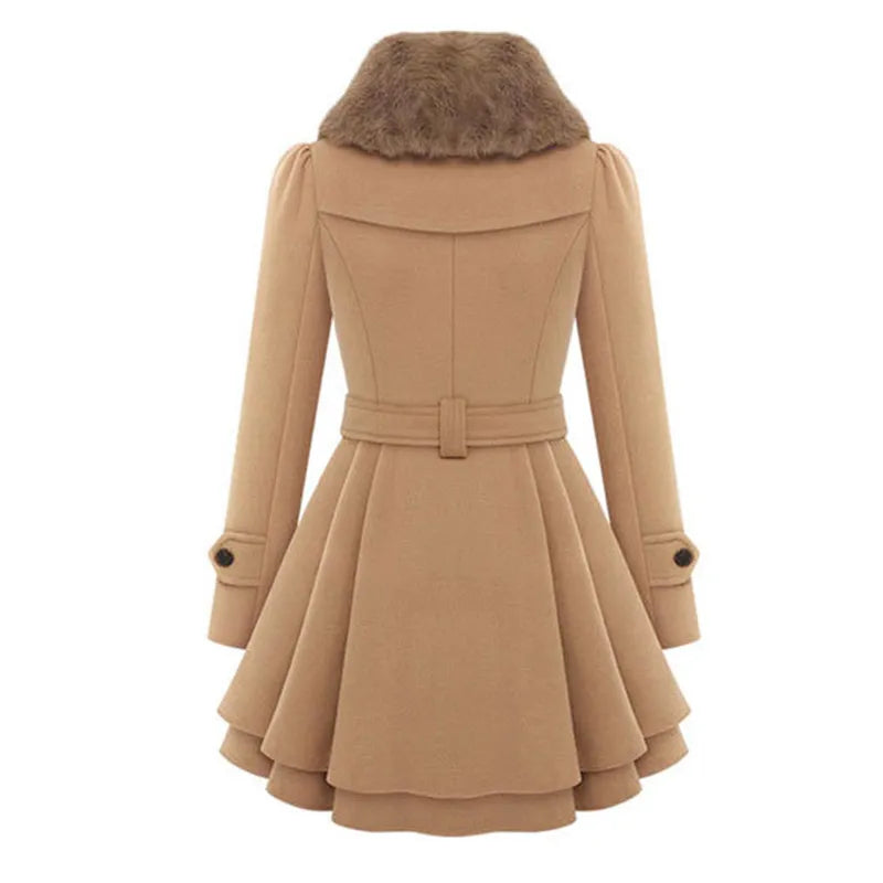 Autumn Winter Coat Women Wool Blend Trench Turn-down Collar Overcoat Female Red Long Sleeve Peacoat Elegant Coats 4XL Plus Size