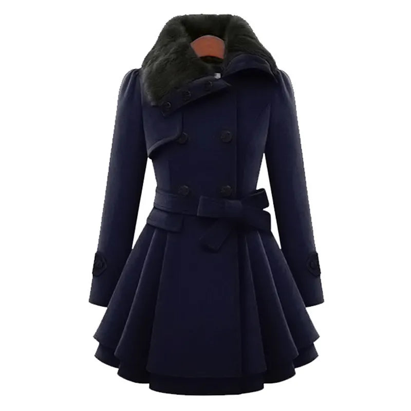 Autumn Winter Coat Women Wool Blend Trench Turn-down Collar Overcoat Female Red Long Sleeve Peacoat Elegant Coats 4XL Plus Size