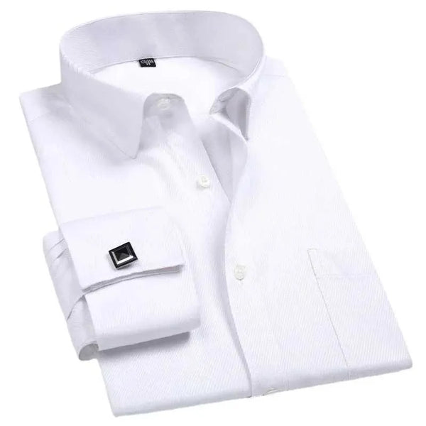 2024 Men French Cuff Dress Shirt Cufflinks New White Long Sleeve Casual Buttons Male Brand Shirts Regular Fit Clothes Y240909