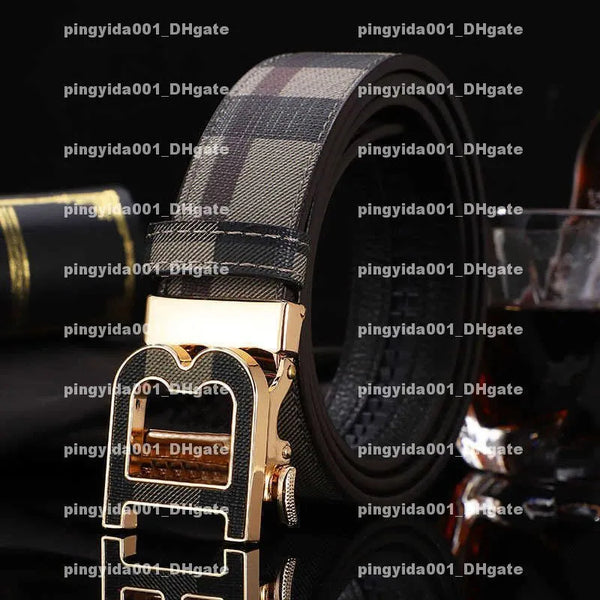 Automatic Buckle Plaid Business Casual Pants Belt for Men