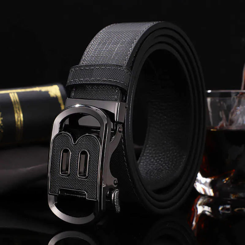 Automatic Buckle Plaid Business Casual Pants Belt for Men