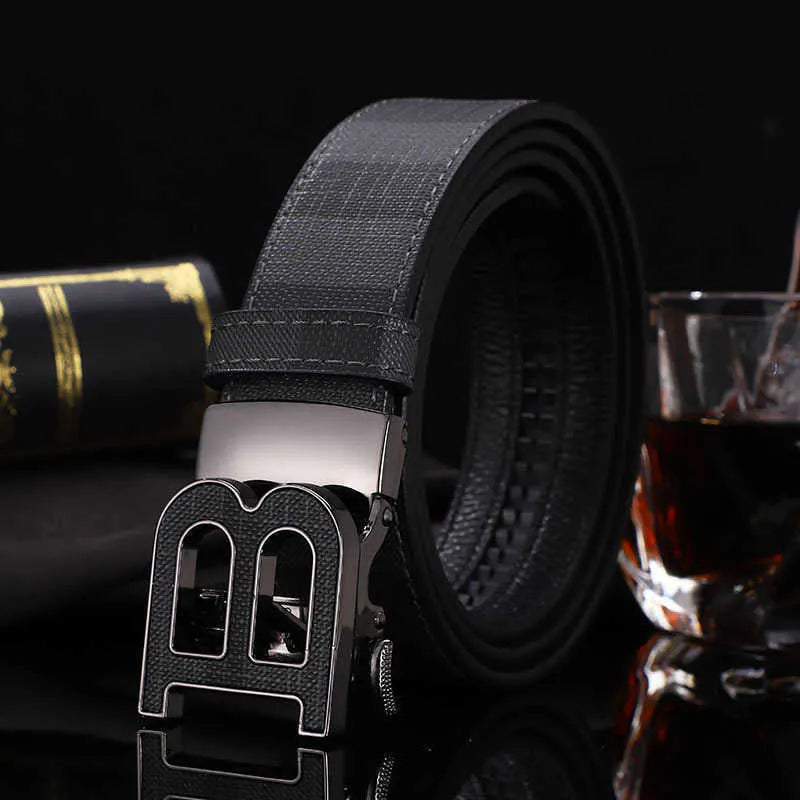 Automatic Buckle Plaid Business Casual Pants Belt for Men