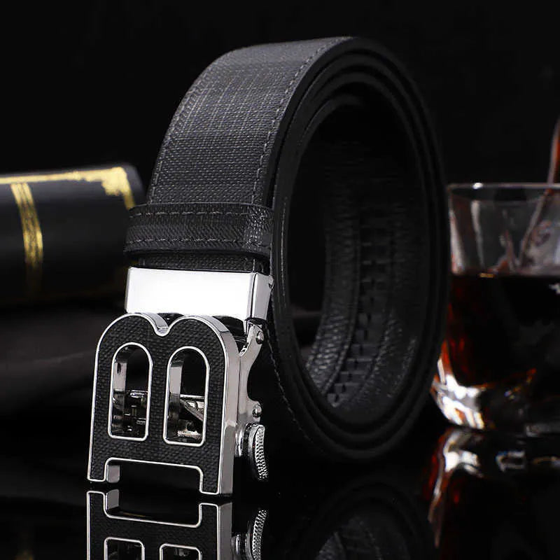 Automatic Buckle Plaid Business Casual Pants Belt for Men