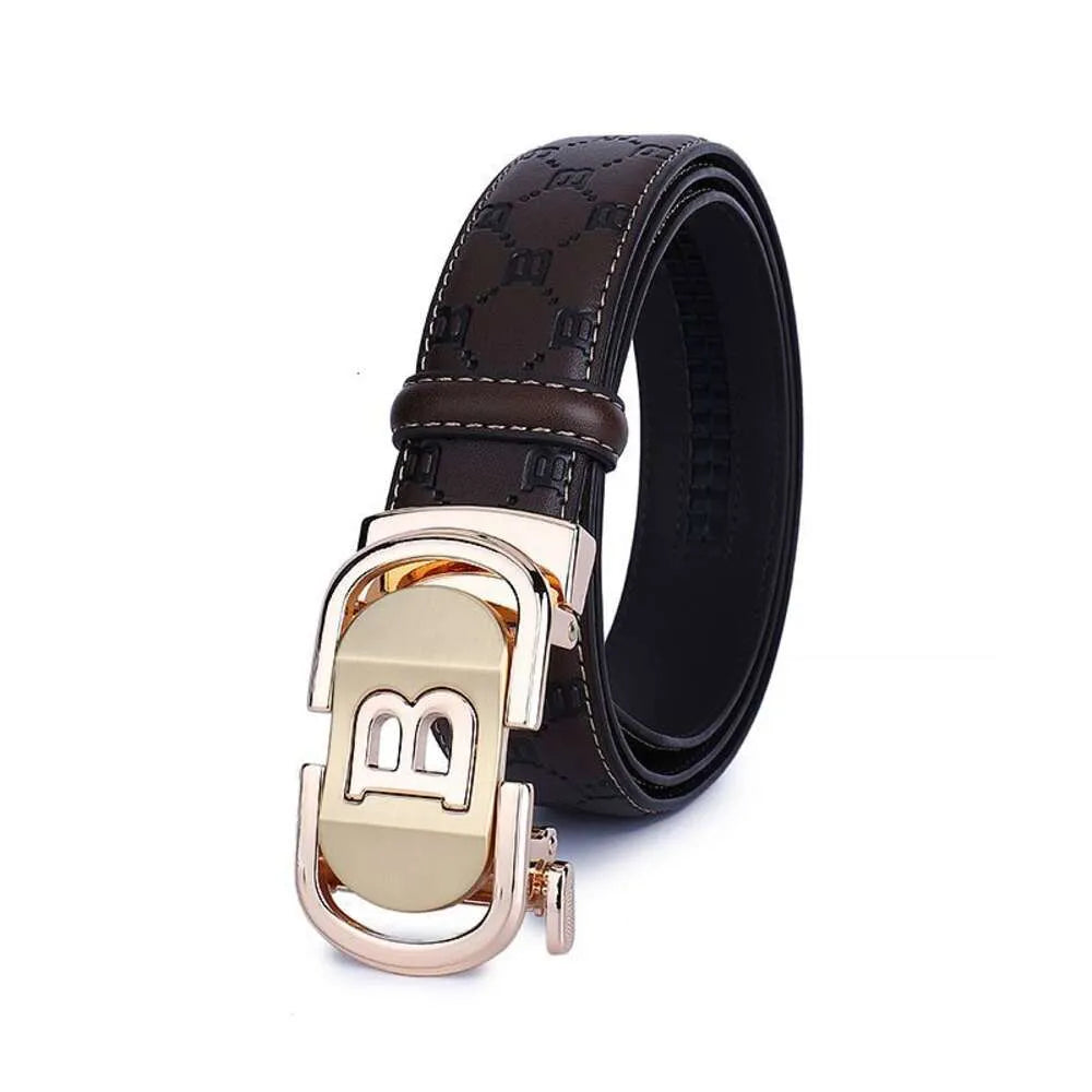 Automatic Buckle Plaid Business Casual Pants Belt for Men