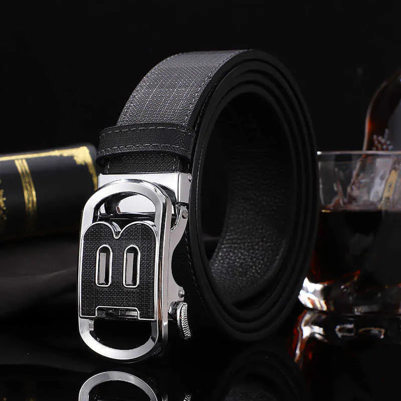 Automatic Buckle Plaid Business Casual Pants Belt for Men