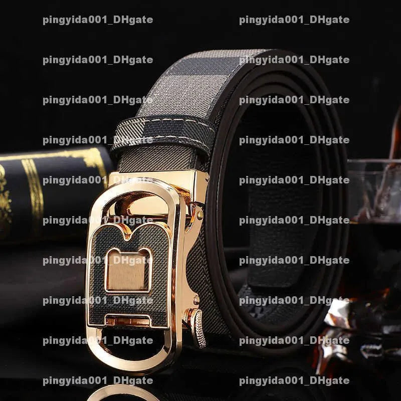 Automatic Buckle Plaid Business Casual Pants Belt for Men