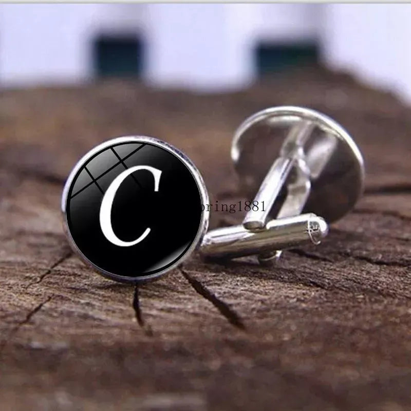 A-Z Alphabet Cufflinks Silver Color Letter Cuff Button for Men&apos;s Shirt Wedding