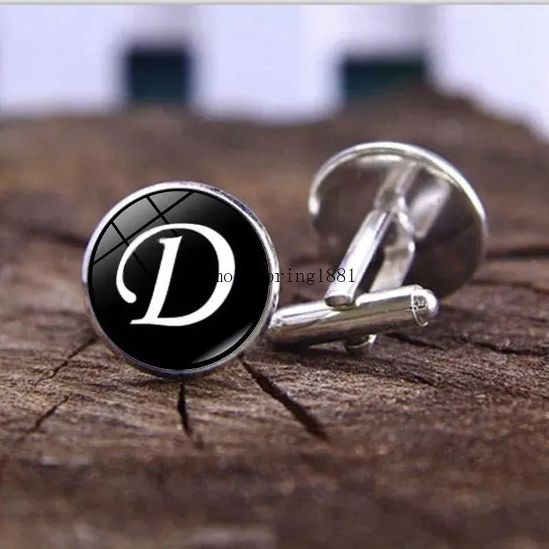 A-Z Alphabet Cufflinks Silver Color Letter Cuff Button for Men&apos;s Shirt Wedding