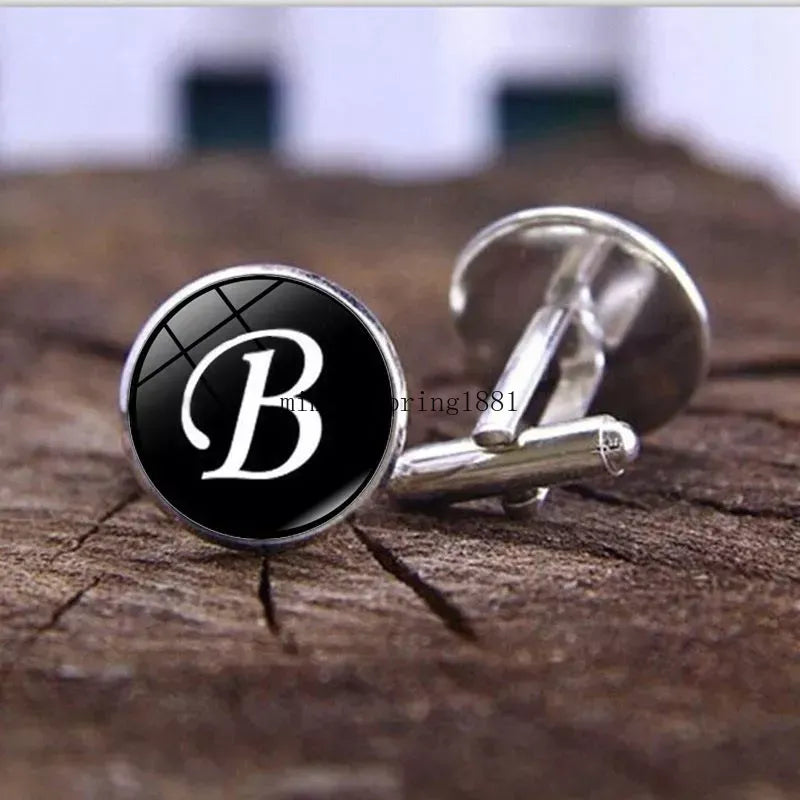 A-Z Alphabet Cufflinks Silver Color Letter Cuff Button for Men&apos;s Shirt Wedding