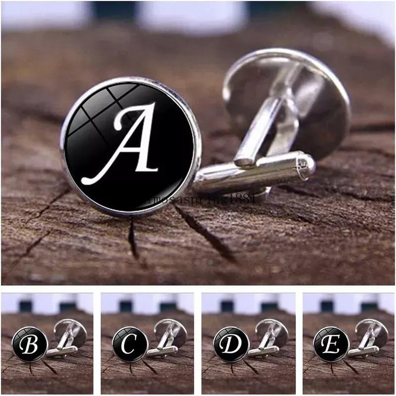 A-Z Alphabet Cufflinks Silver Color Letter Cuff Button for Men&apos;s Shirt Wedding