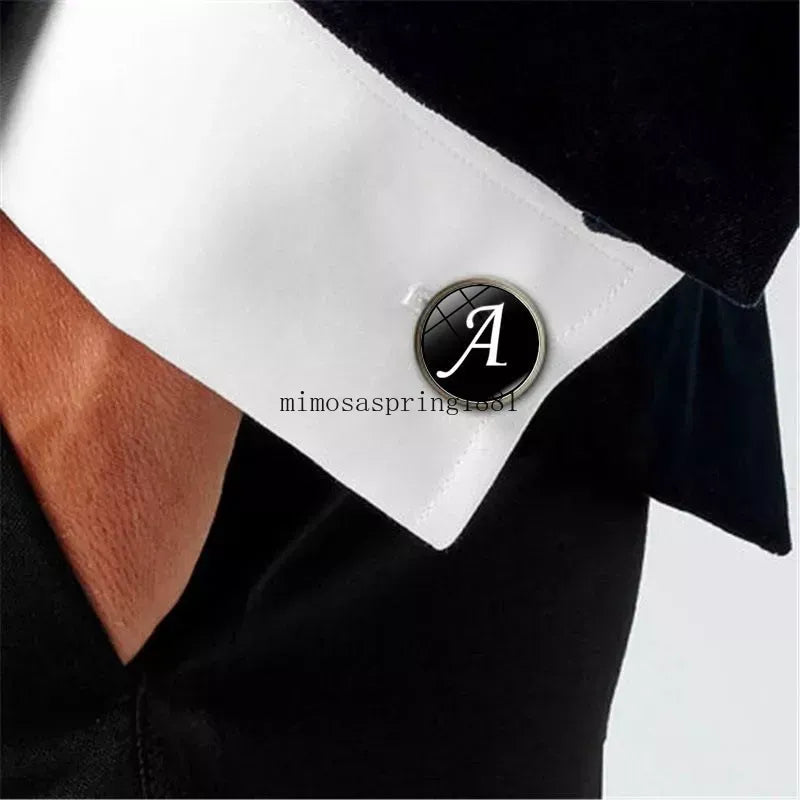 A-Z Alphabet Cufflinks Silver Color Letter Cuff Button for Men&apos;s Shirt Wedding