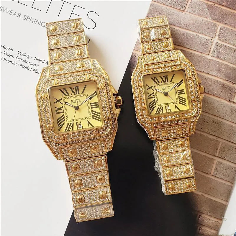 2022 High Quality Mens Women Watch Full Diamond Iced Out Strap Designer Watches Quartz Movement Couple Lovers Clock Wristwatch