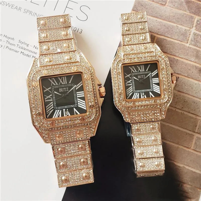 2022 High Quality Mens Women Watch Full Diamond Iced Out Strap Designer Watches Quartz Movement Couple Lovers Clock Wristwatch