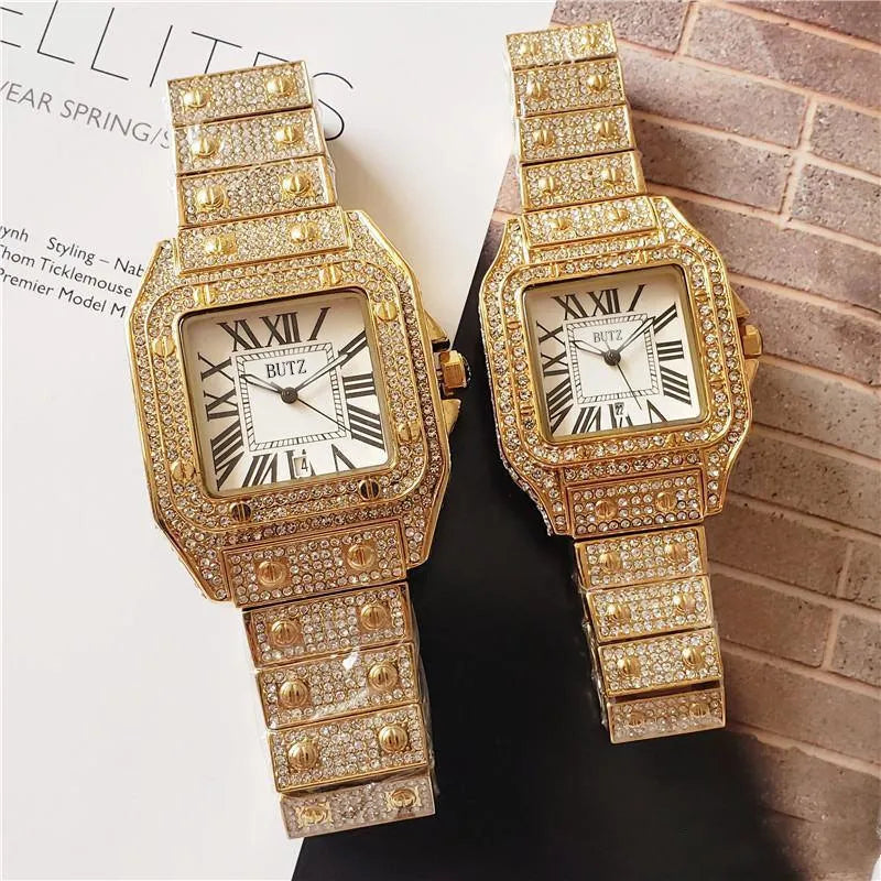 2022 High Quality Mens Women Watch Full Diamond Iced Out Strap Designer Watches Quartz Movement Couple Lovers Clock Wristwatch