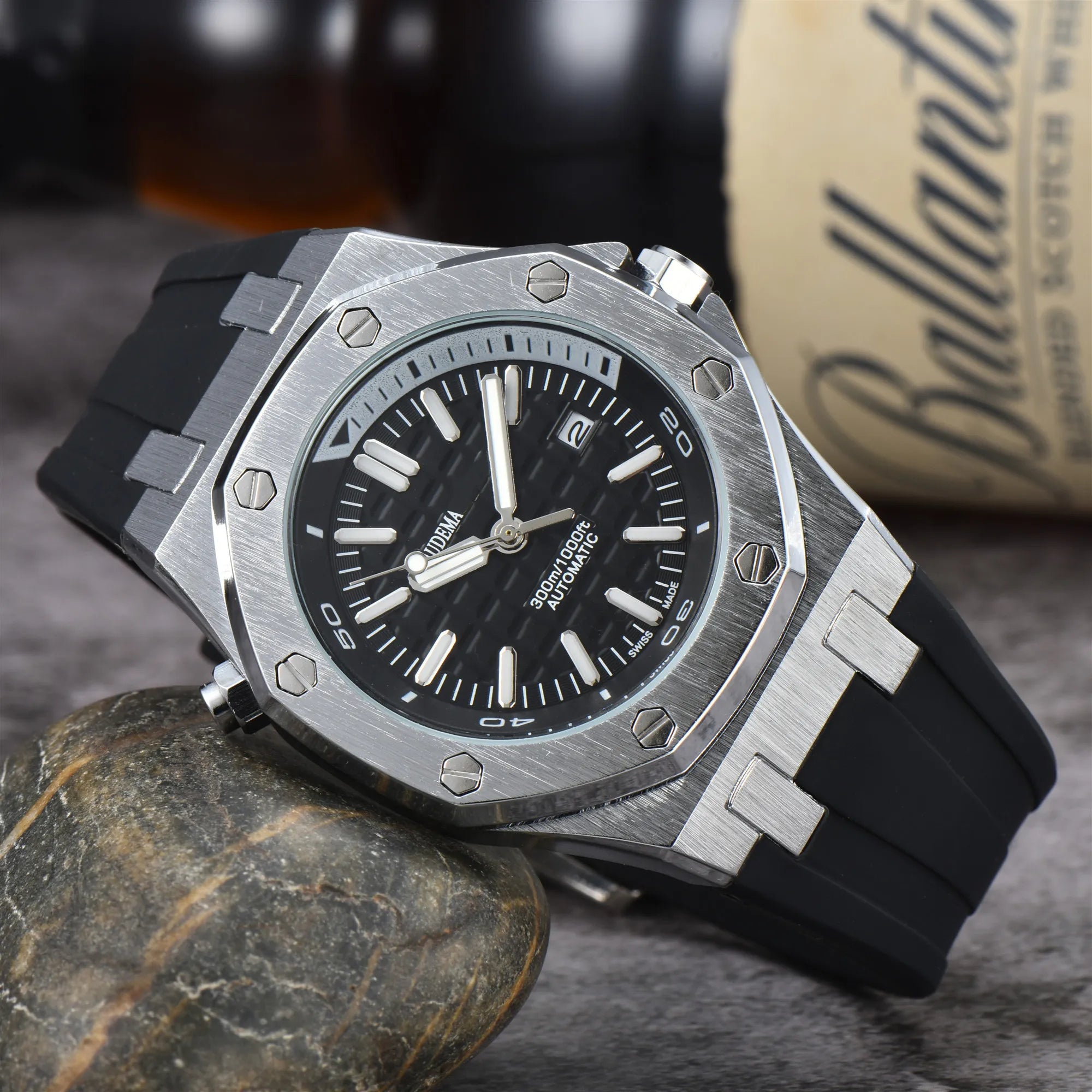 2024 Men&apos;s Luxury Stainless Steel Watch with Sapphire Crystal, Silicone Band - Water Resistant, Casual Style