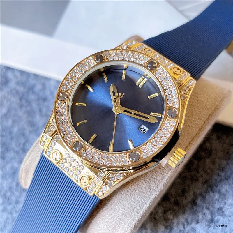 2024 Luxury Women&apos;s Quartz Watch - 34mm, Three-Stitch Rubber Strap, Diamond Accents, Top Brand Fashion Accessory