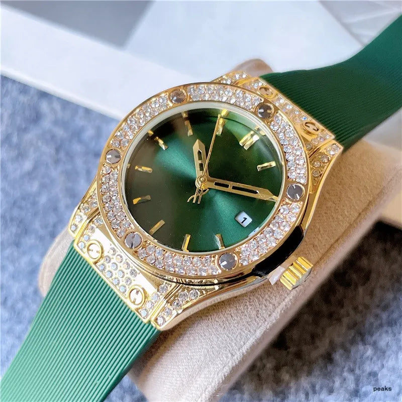 2024 Luxury Women&apos;s Quartz Watch - 34mm, Three-Stitch Rubber Strap, Diamond Accents, Top Brand Fashion Accessory