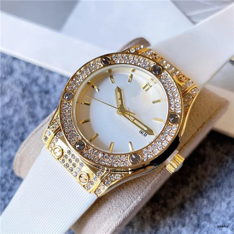 2024 Luxury Women&apos;s Quartz Watch - 34mm, Three-Stitch Rubber Strap, Diamond Accents, Top Brand Fashion Accessory