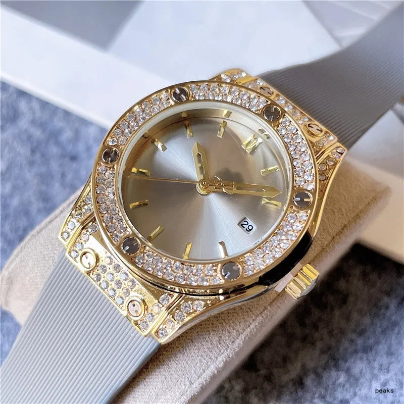 2024 Luxury Women&apos;s Quartz Watch - 34mm, Three-Stitch Rubber Strap, Diamond Accents, Top Brand Fashion Accessory