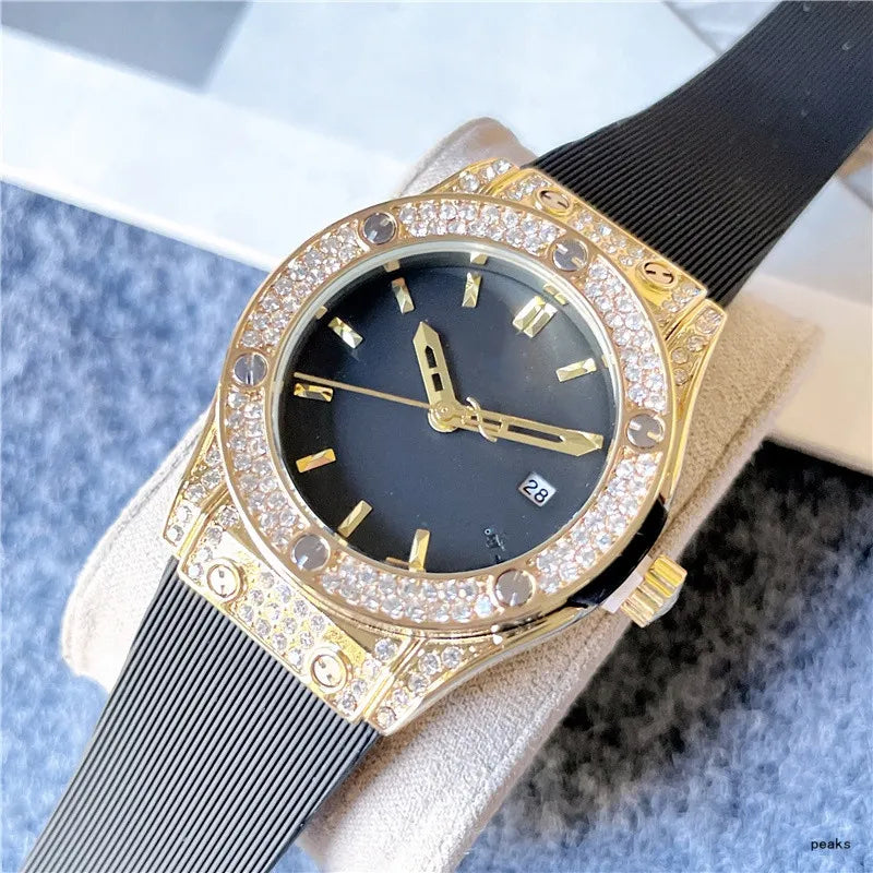 2024 Luxury Women&apos;s Quartz Watch - 34mm, Three-Stitch Rubber Strap, Diamond Accents, Top Brand Fashion Accessory