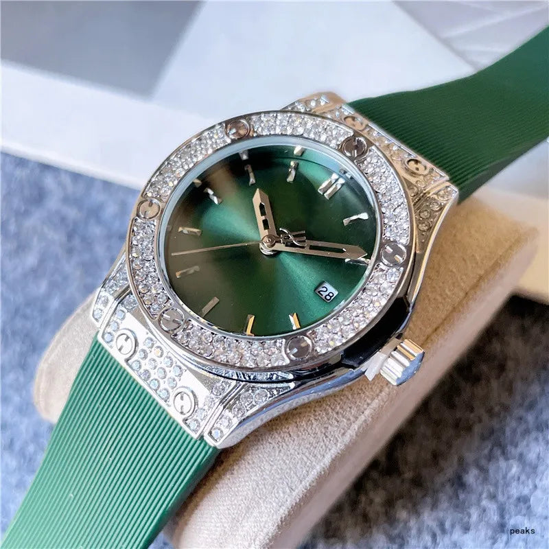 2024 Luxury Women&apos;s Quartz Watch - 34mm, Three-Stitch Rubber Strap, Diamond Accents, Top Brand Fashion Accessory