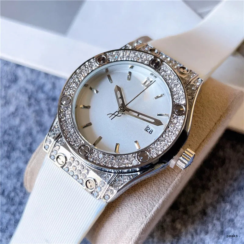 2024 Luxury Women&apos;s Quartz Watch - 34mm, Three-Stitch Rubber Strap, Diamond Accents, Top Brand Fashion Accessory