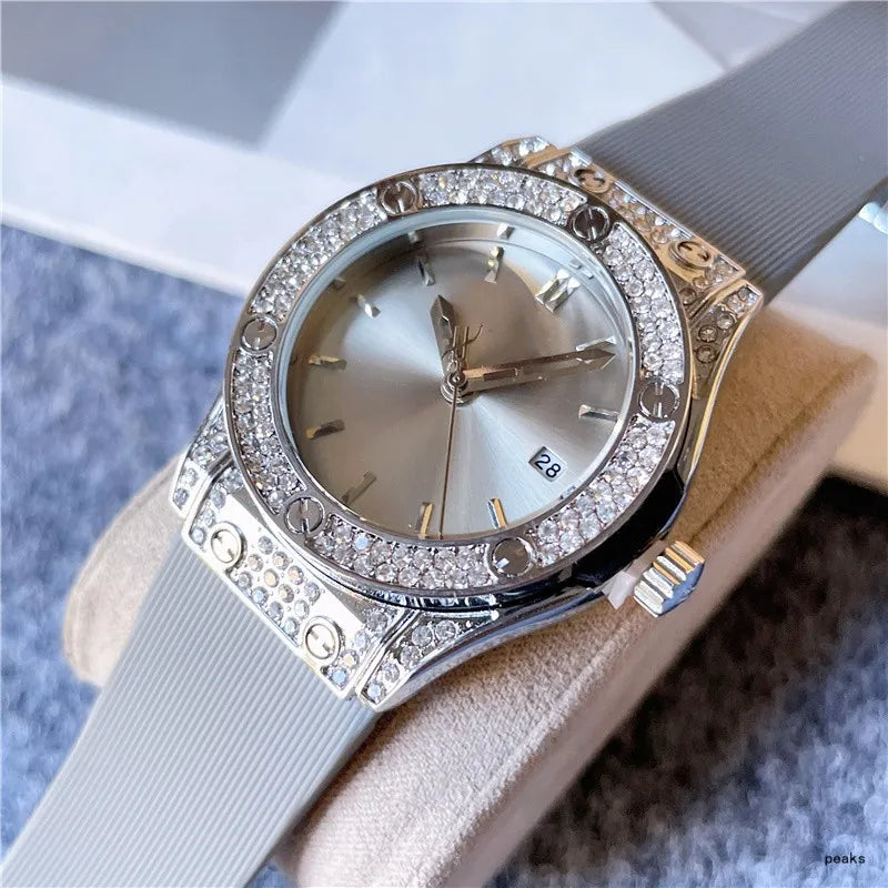 2024 Luxury Women&apos;s Quartz Watch - 34mm, Three-Stitch Rubber Strap, Diamond Accents, Top Brand Fashion Accessory