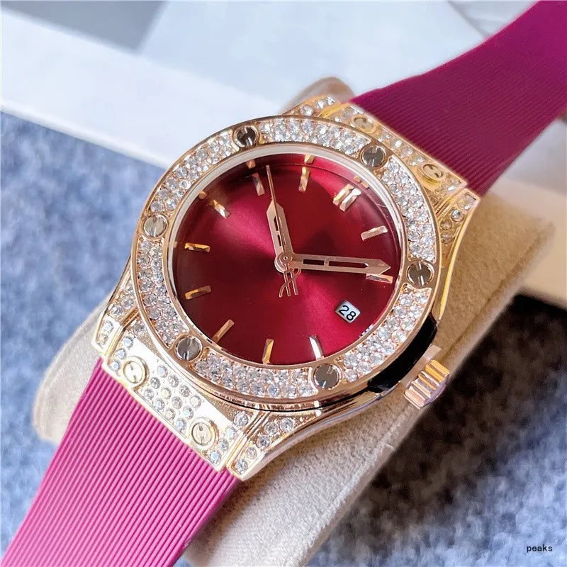 2024 Luxury Women&apos;s Quartz Watch - 34mm, Three-Stitch Rubber Strap, Diamond Accents, Top Brand Fashion Accessory