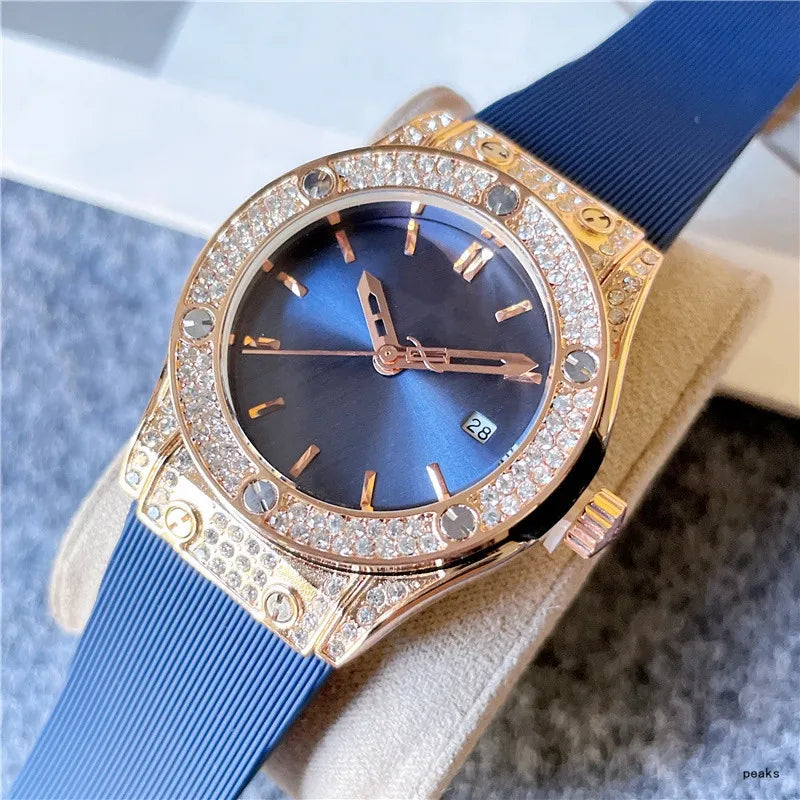 2024 Luxury Women&apos;s Quartz Watch - 34mm, Three-Stitch Rubber Strap, Diamond Accents, Top Brand Fashion Accessory