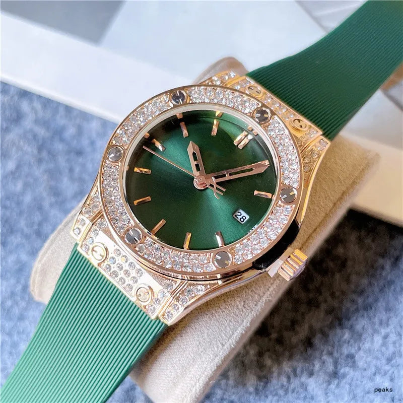 2024 Luxury Women&apos;s Quartz Watch - 34mm, Three-Stitch Rubber Strap, Diamond Accents, Top Brand Fashion Accessory