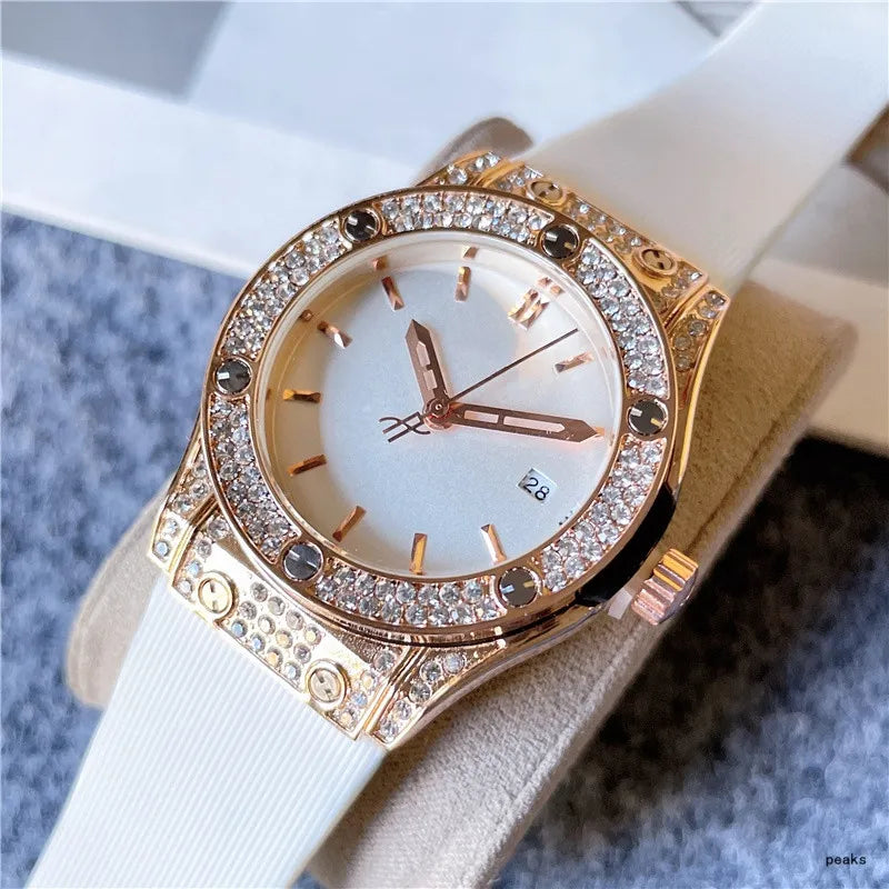 2024 Luxury Women&apos;s Quartz Watch - 34mm, Three-Stitch Rubber Strap, Diamond Accents, Top Brand Fashion Accessory