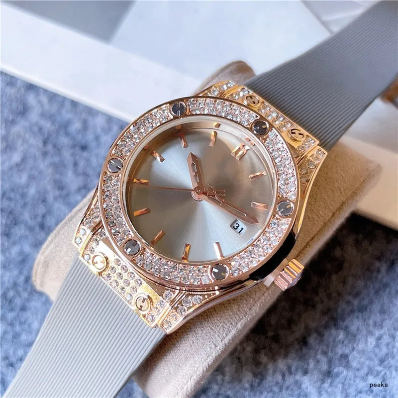 2024 Luxury Women&apos;s Quartz Watch - 34mm, Three-Stitch Rubber Strap, Diamond Accents, Top Brand Fashion Accessory