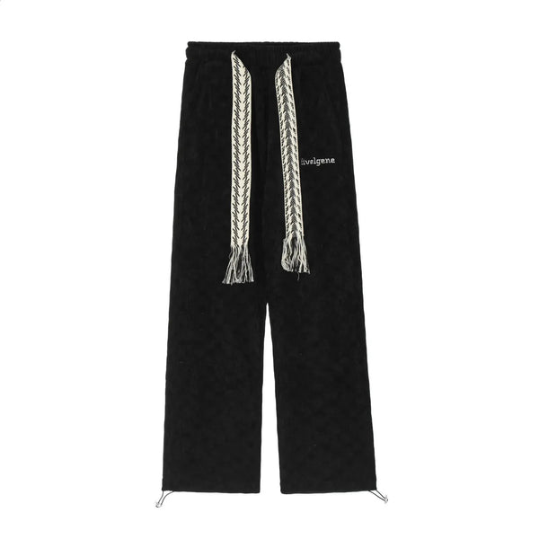 2024 Spring/Autumn Velvet Knitted Trousers, Casual Loose Wide-Leg Pants, Mid-Waist Straight Jacquard Pants for Men and Women