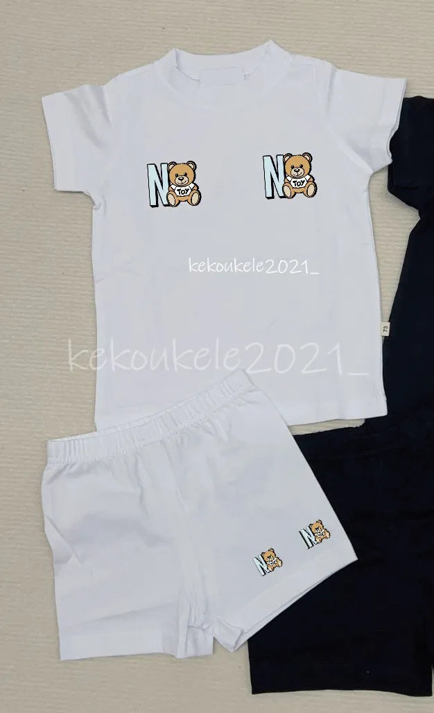 Baby Bear Tracksuit Set - 100% Cotton Short Sleeve T-shirt &amp; Shorts for Boys &amp; Girls - Summer Infant Clothes - 2 Piece Outfit - Pink, Blue, White, Gray
