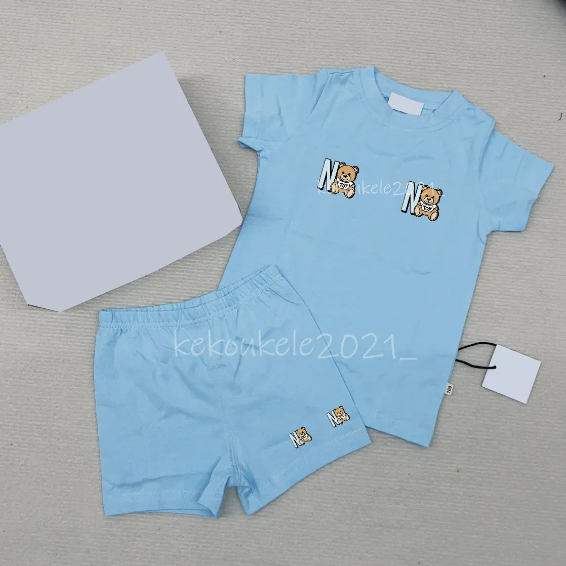 Baby Bear Tracksuit Set - 100% Cotton Short Sleeve T-shirt &amp; Shorts for Boys &amp; Girls - Summer Infant Clothes - 2 Piece Outfit - Pink, Blue, White, Gray