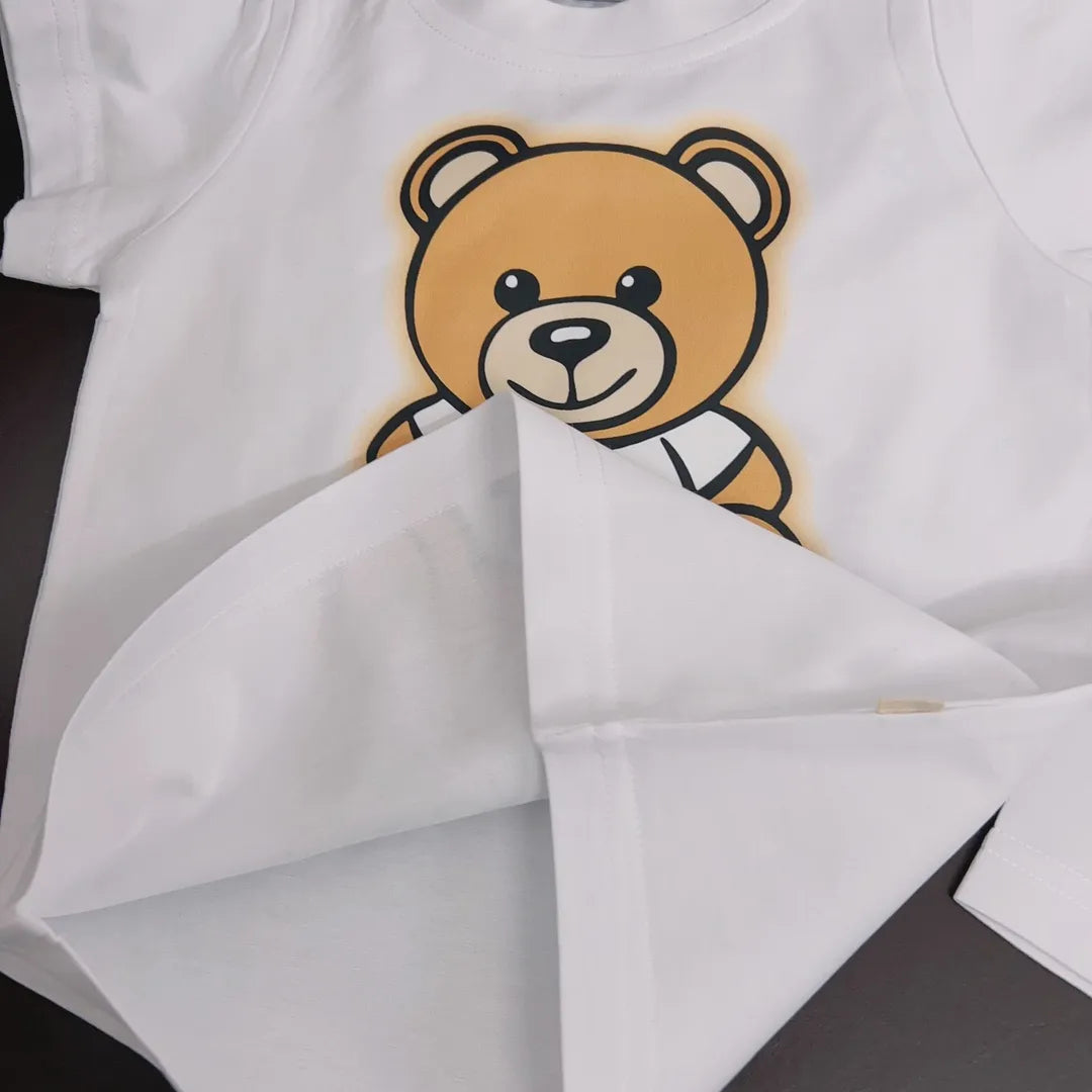 Baby Bear Tracksuit Set - 100% Cotton Short Sleeve T-shirt &amp; Shorts for Boys &amp; Girls - Summer Infant Clothes - 2 Piece Outfit - Pink, Blue, White, Gray