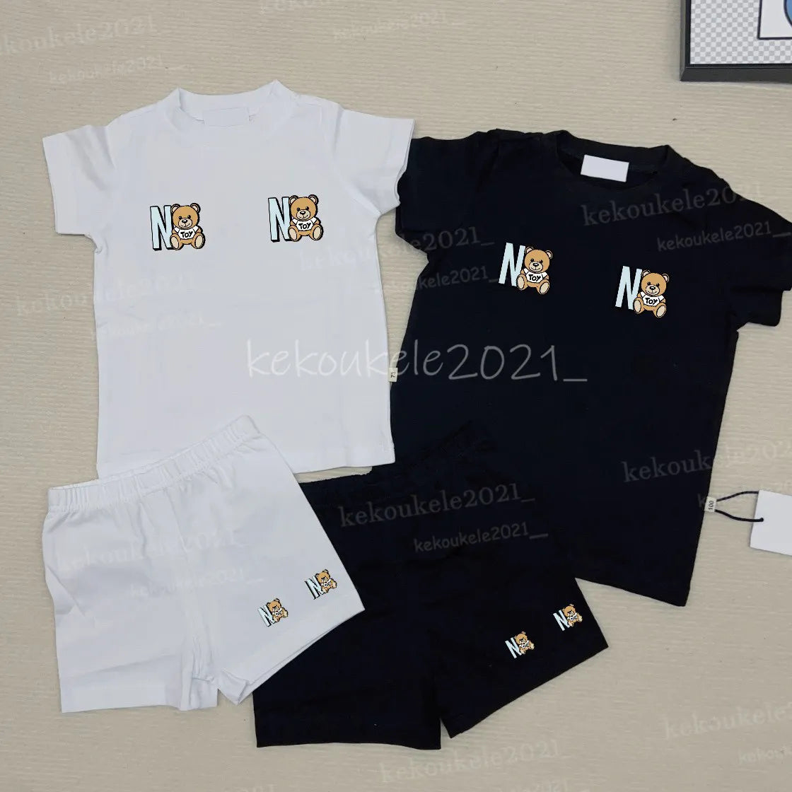 Baby Bear Tracksuit Set - 100% Cotton Short Sleeve T-shirt &amp; Shorts for Boys &amp; Girls - Summer Infant Clothes - 2 Piece Outfit - Pink, Blue, White, Gray
