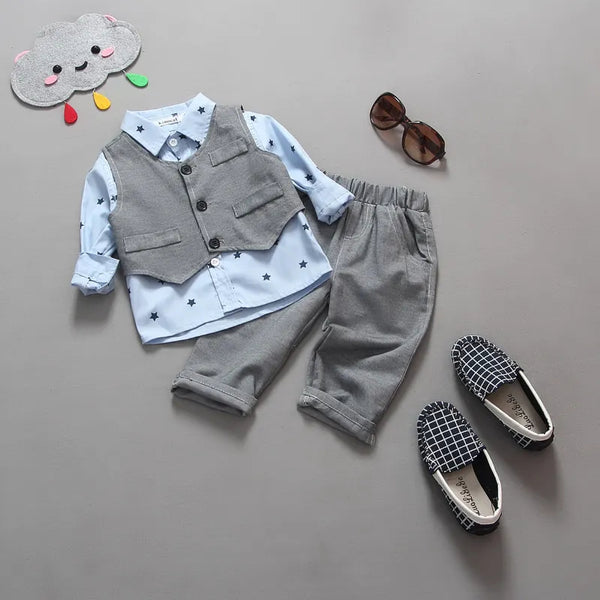 Baby Boys Formal Wedding Suit Set Shirt+Vest+Pants - Elegant Kids Party Outfit