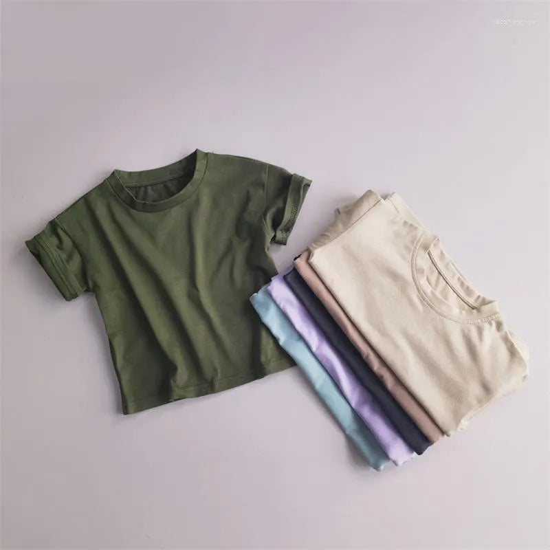 2024 Kids Summer Tracksuits Solid Casual Shorts T-shirt Set Toddler Boy Girl Clothes Suits Outfit Polyester Army Green