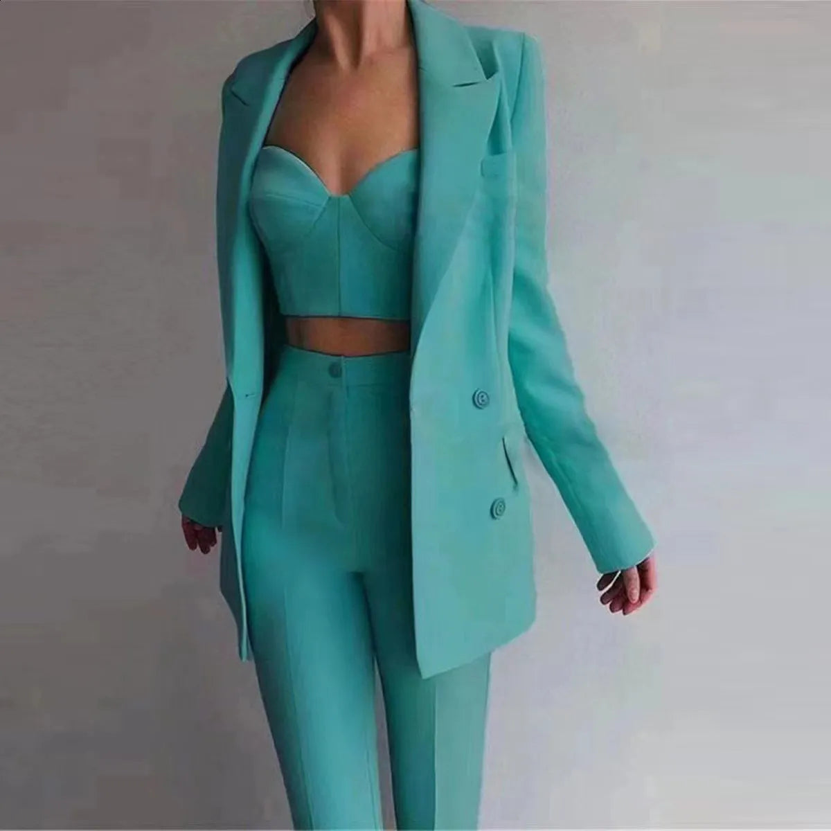 3Pcs Silk Satin Women&apos;s Tuxedo Suit Set Formal Blazer, Bra, Pants for Office, Party, Prom