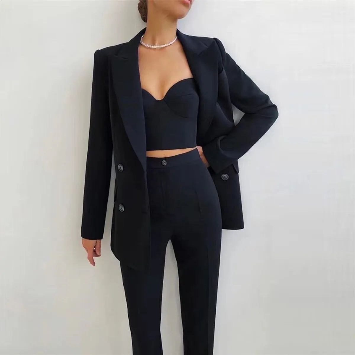 3Pcs Silk Satin Women&apos;s Tuxedo Suit Set Formal Blazer, Bra, Pants for Office, Party, Prom