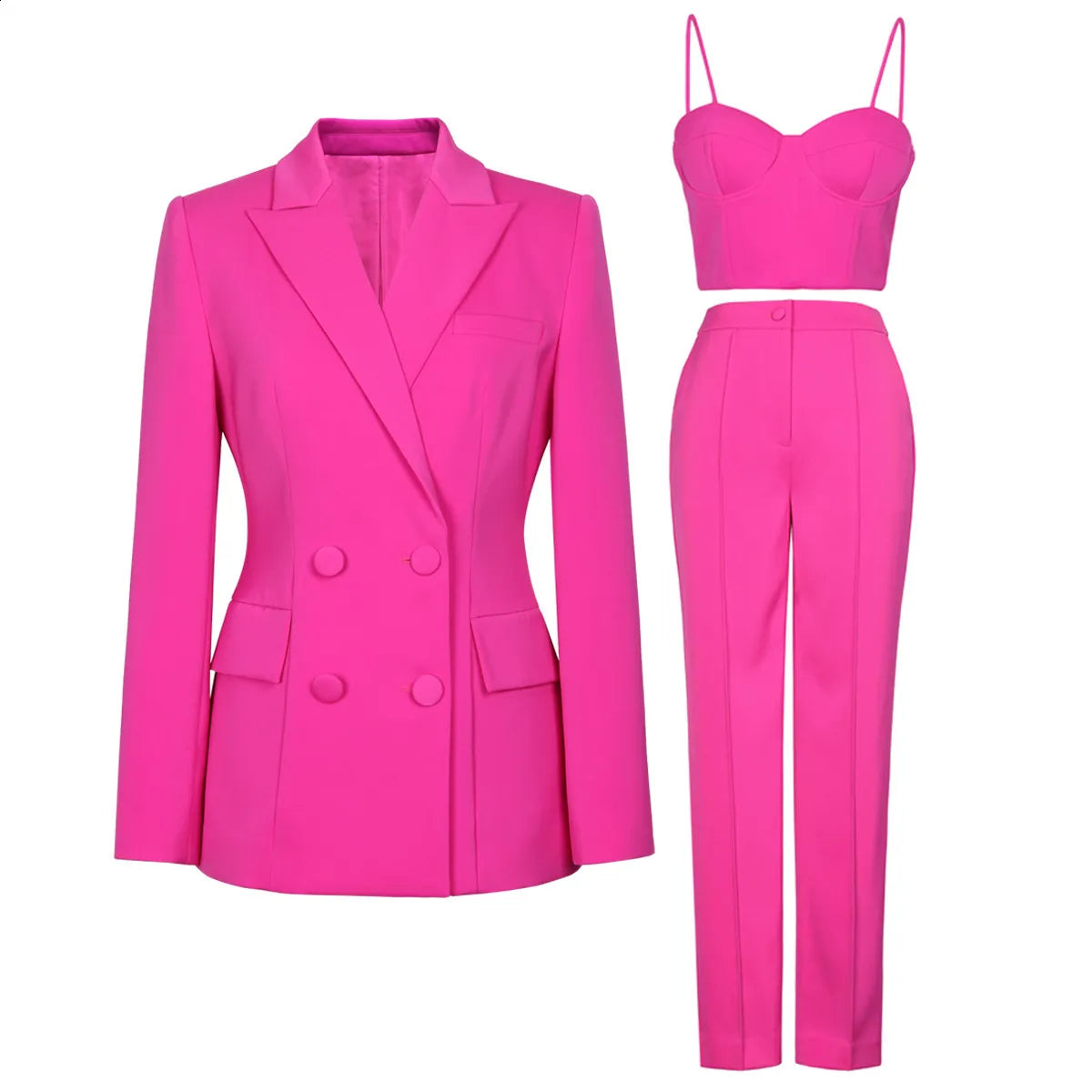 3Pcs Silk Satin Women&apos;s Tuxedo Suit Set Formal Blazer, Bra, Pants for Office, Party, Prom